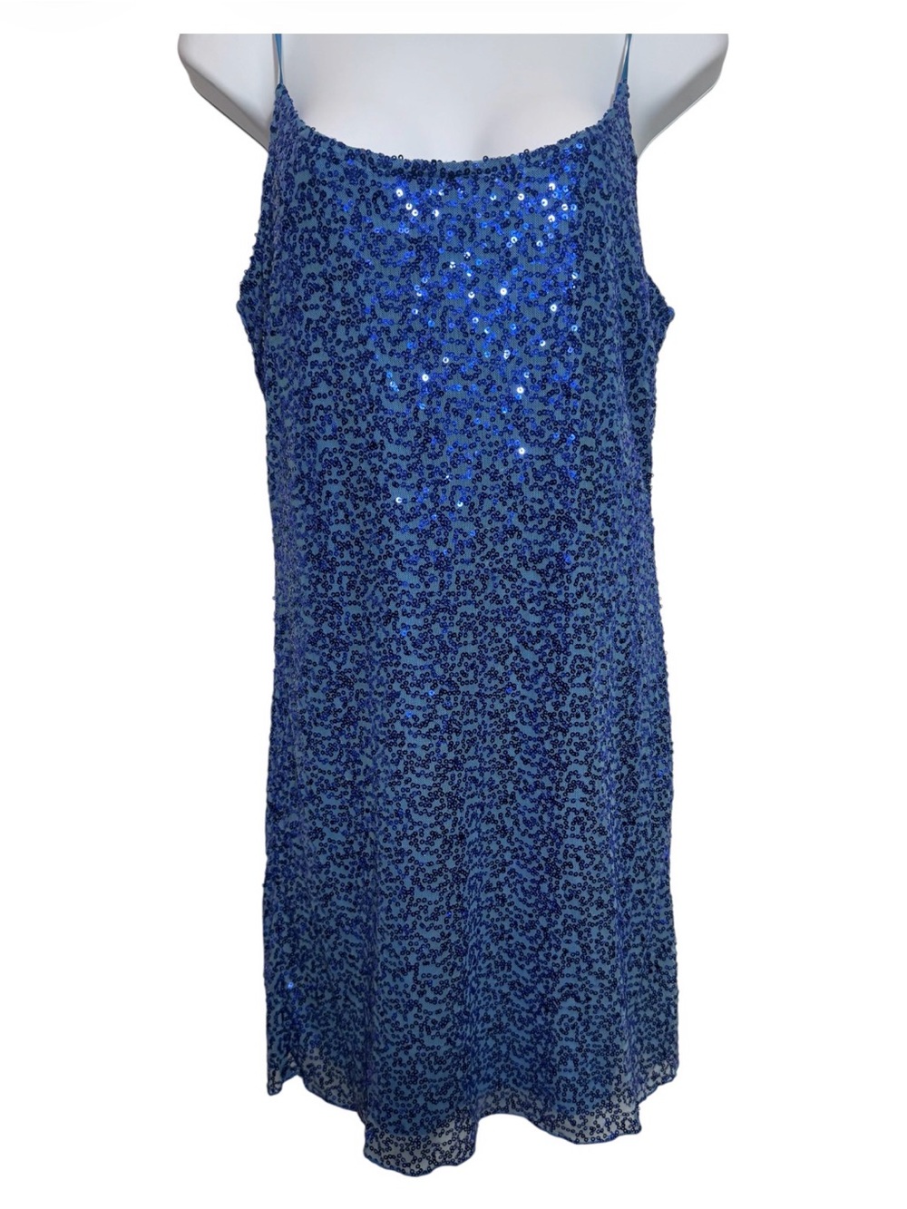 2000s Y2K Royal Blue Sequin Mini Dress Size Large Vintage Cocktail Club Party